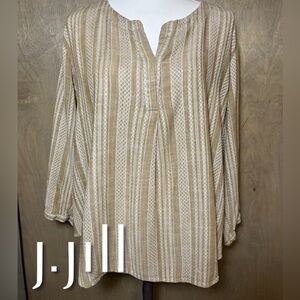 J. Jill Tan & White Embroidered Loose fit Boho Top L